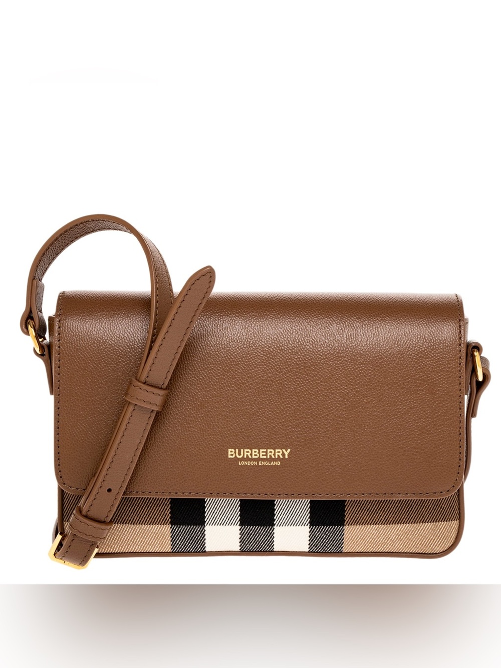 Burberry Brown Leather Crossbody with Check Trim